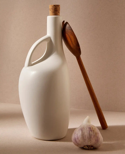 Stoneware Olive Oil Bottle  |  Matte White