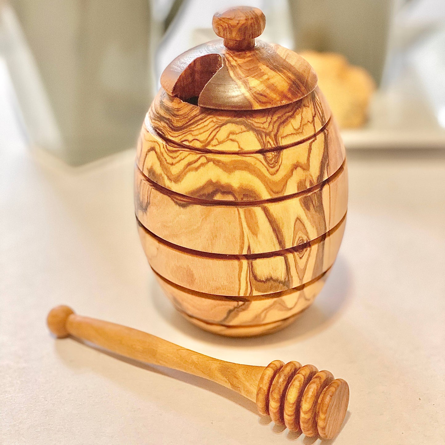 Olive Wood Honey Jar