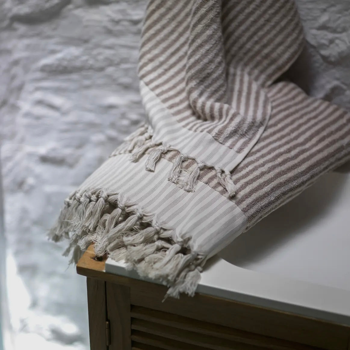 Stripped Terry Bath Towel | Taupe