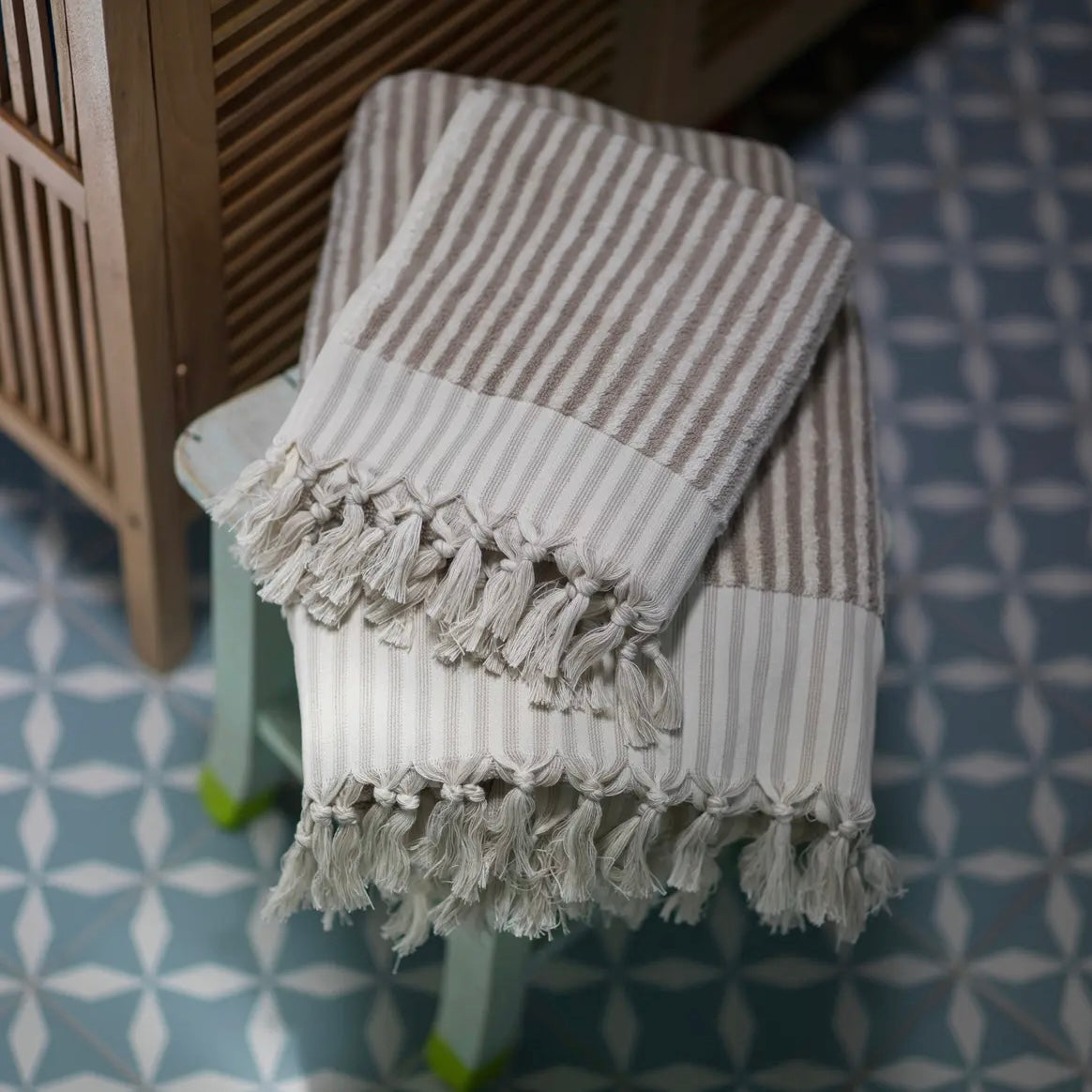 Stripped Terry Bath Towel | Taupe