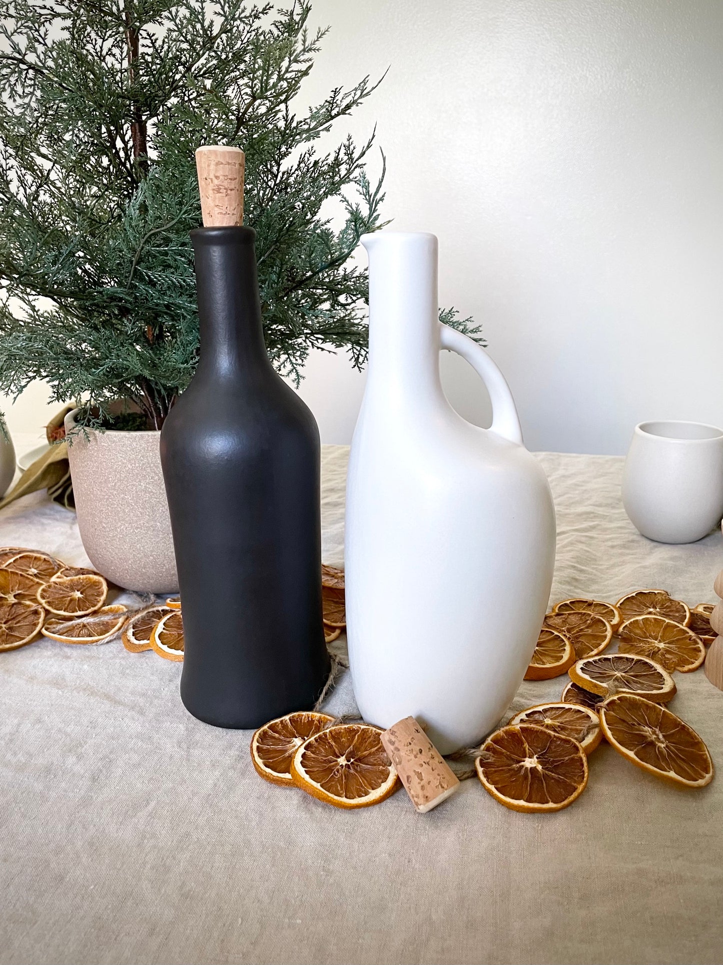Matte Black Stoneware Olive Oil Bottle