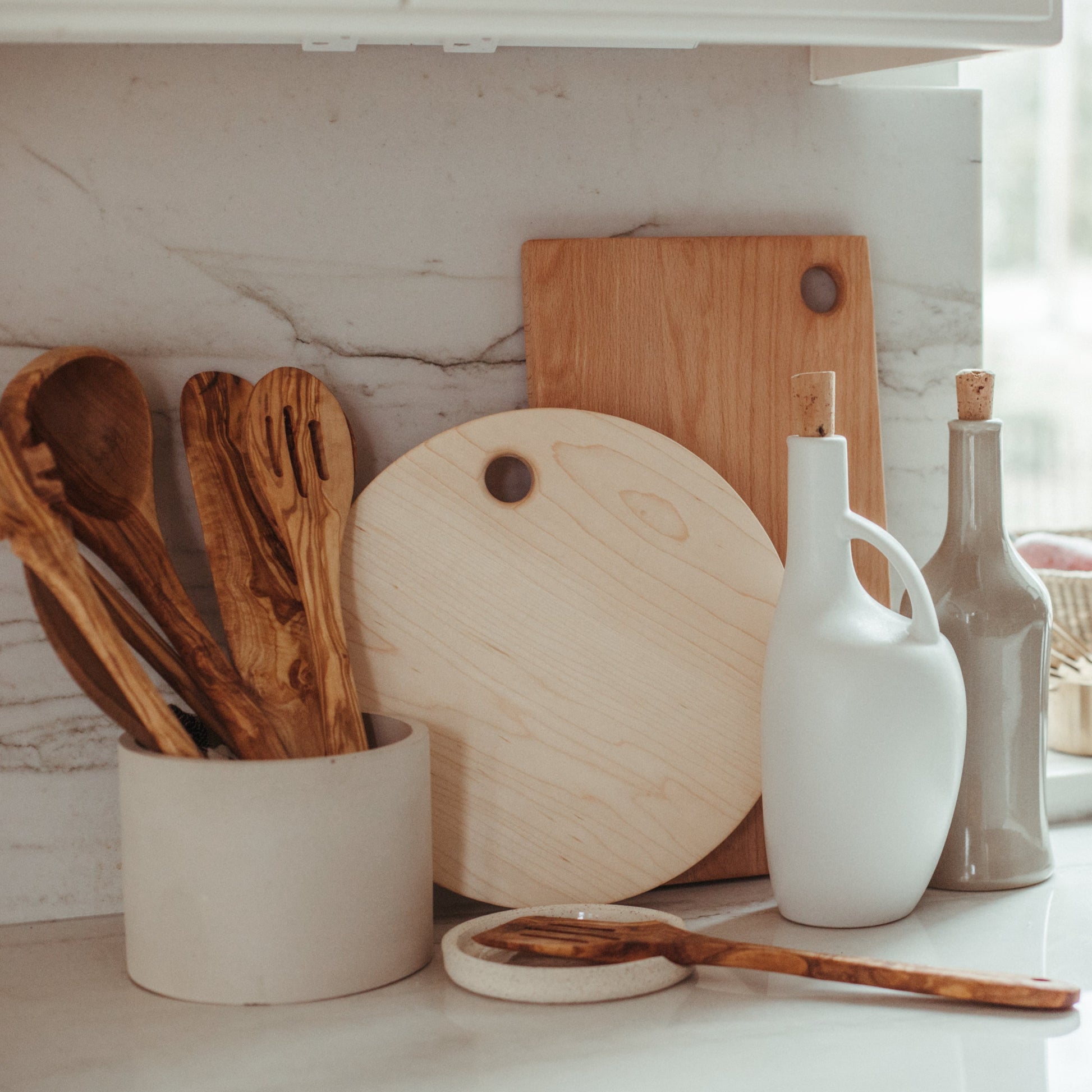 Matte White Stoneware Olive Oil Bottle