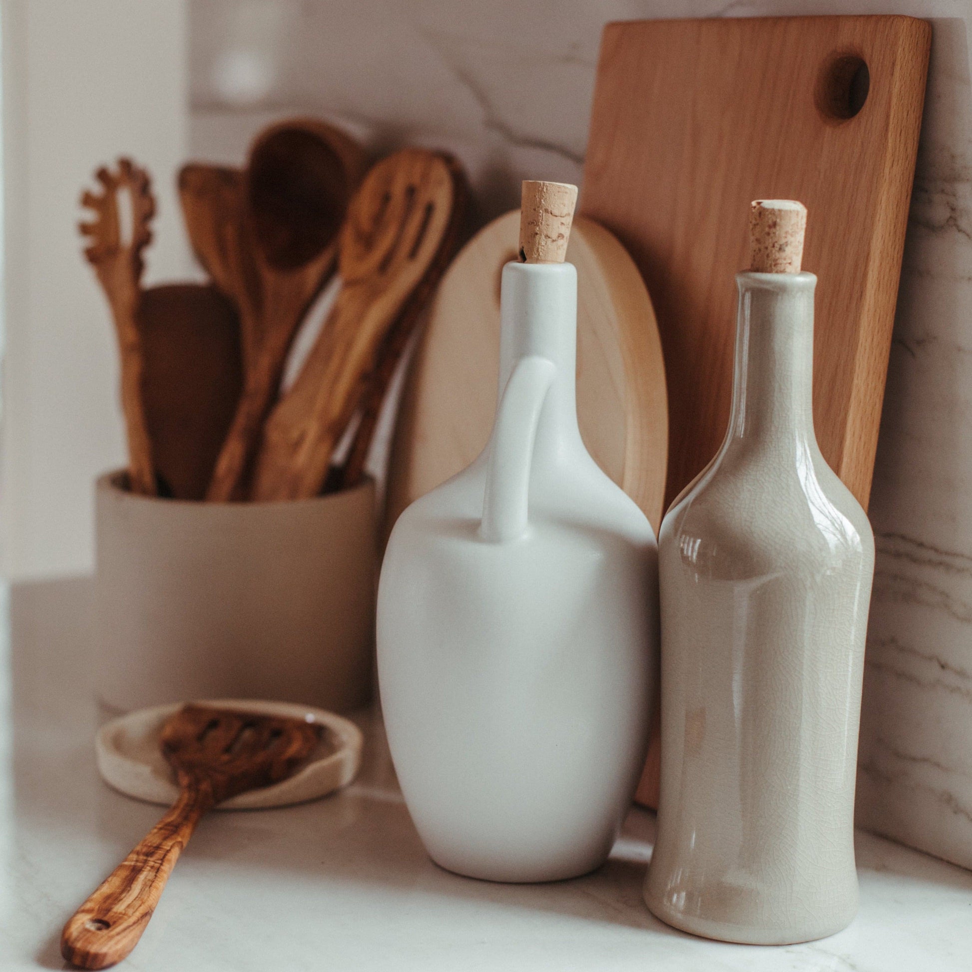 Linen Stoneware Olive Oil Bottle