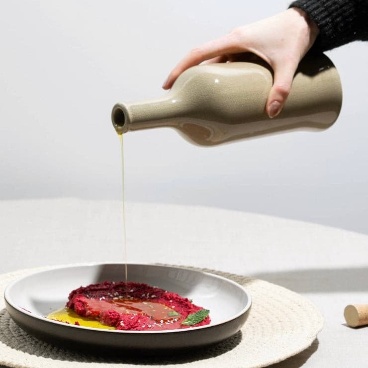 Linen Stoneware Olive Oil Bottle