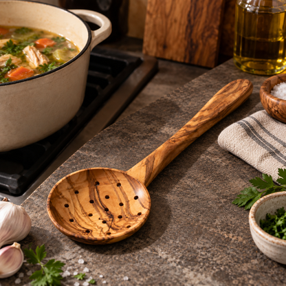 Olive Wood Strainer Spoon