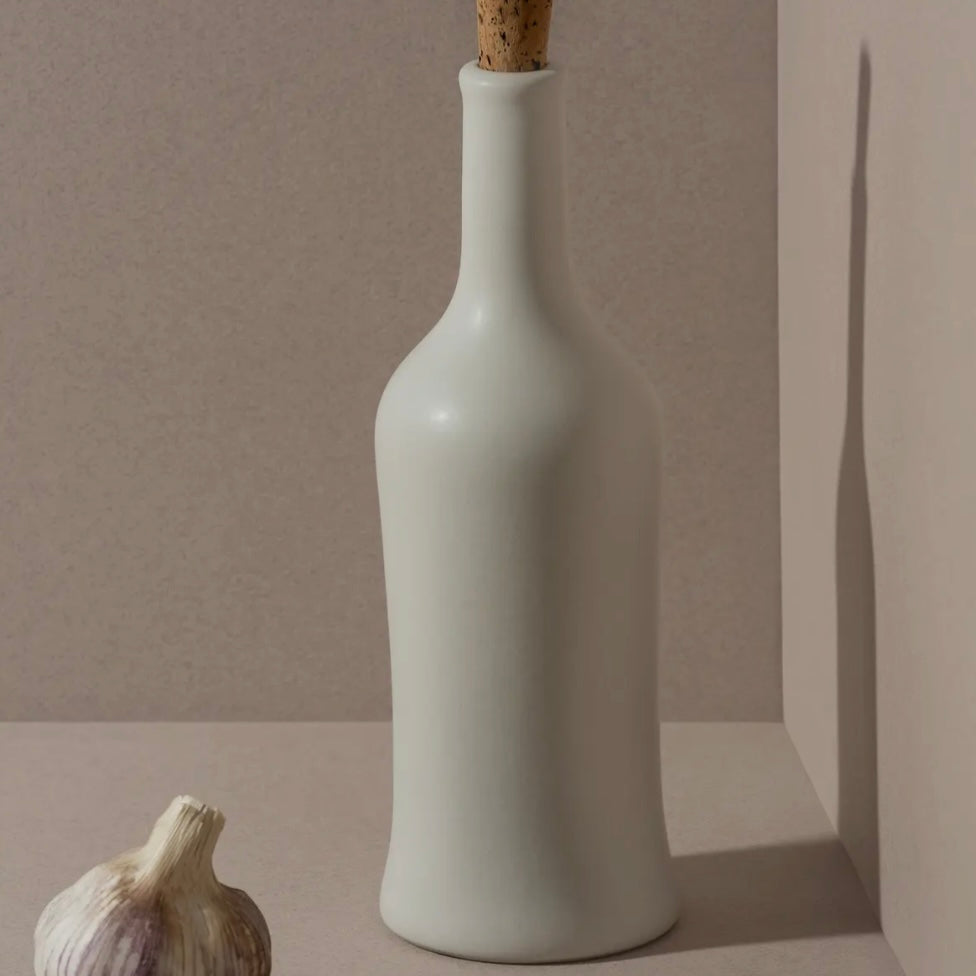 Stoneware Olive Oil Bottle  |  Matte White