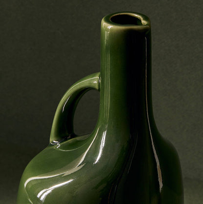 Stoneware Olive Oil Bottle  |  Shiny Green