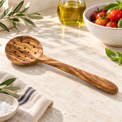 Olive Wood Strainer Spoon