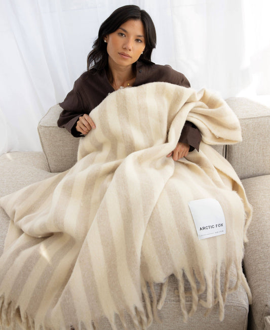 Wool Stripe Throw | Pale Taupe Stripe