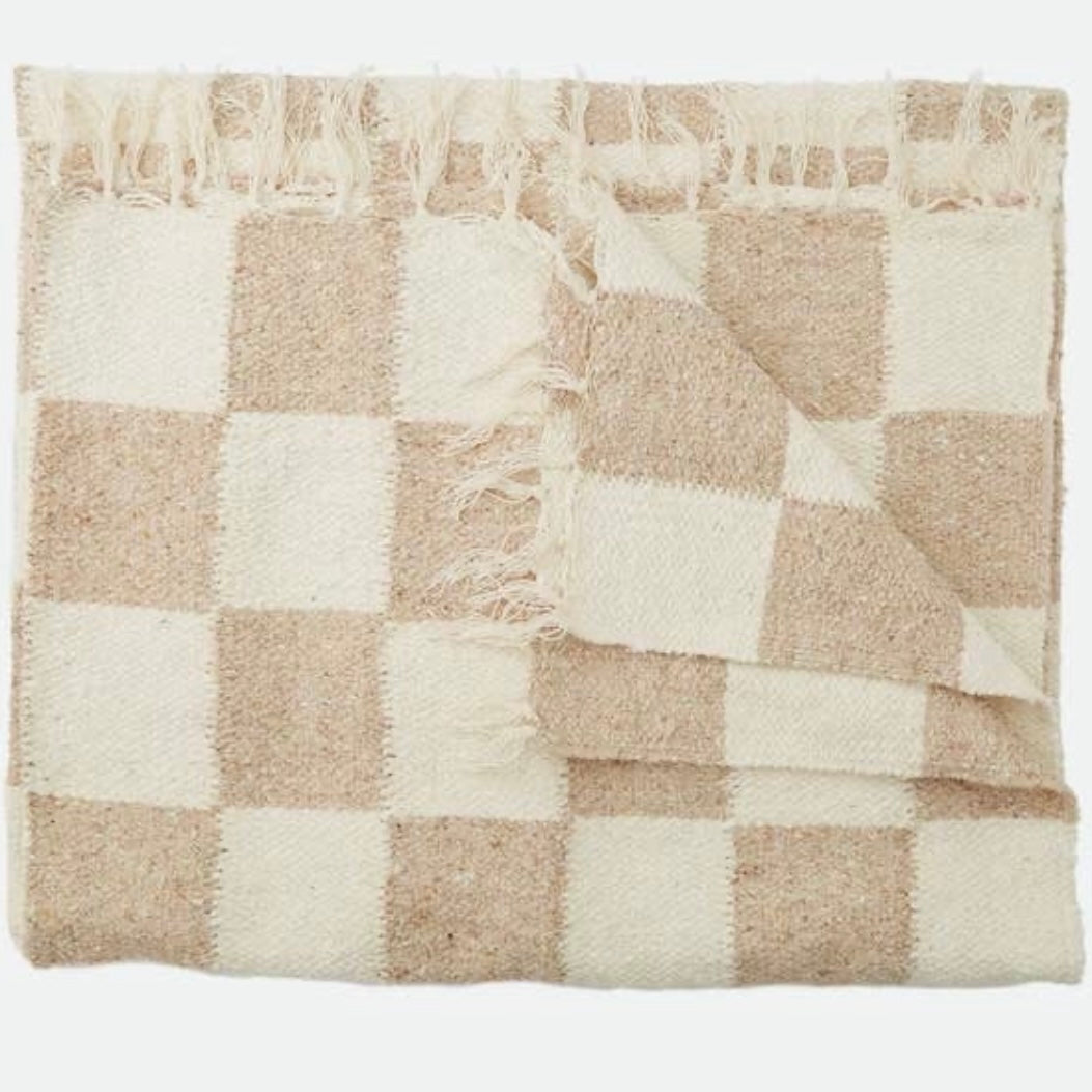 Tan & Cream Checkered Heavyweight Blanket